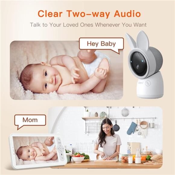 Video Baby Monitor, Audio Monitor with 2K Ultra HD WiFi Camera,5" Color Display - Picture 2 of 7